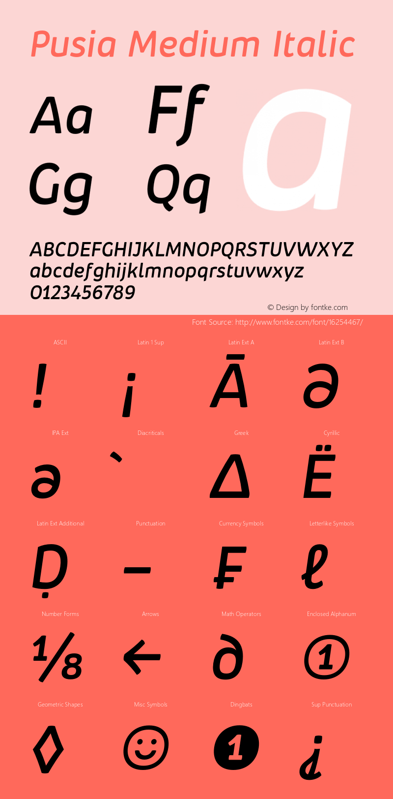 Pusia Medium Italic Version 1.000;PS 001.000;hotconv 1.0.88;makeotf.lib2.5.64775 Font Sample