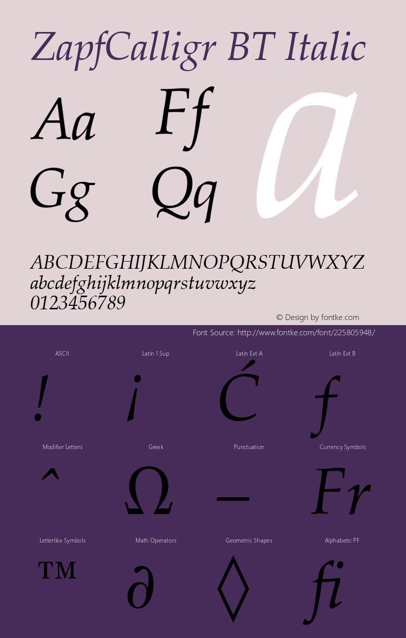 ZapfCalligr BT Italic Version 1.01 emb4-OT图片样张