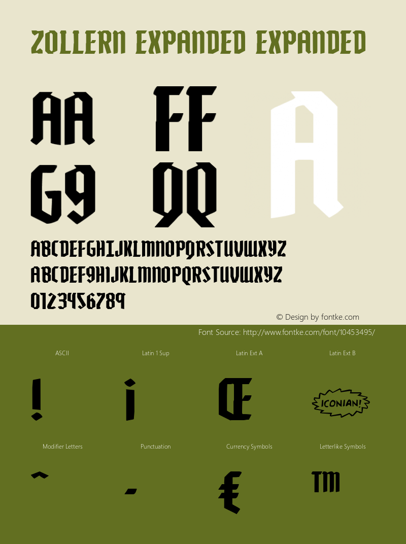 Zollern Expanded Expanded Version 1.0; 2012 Font Sample
