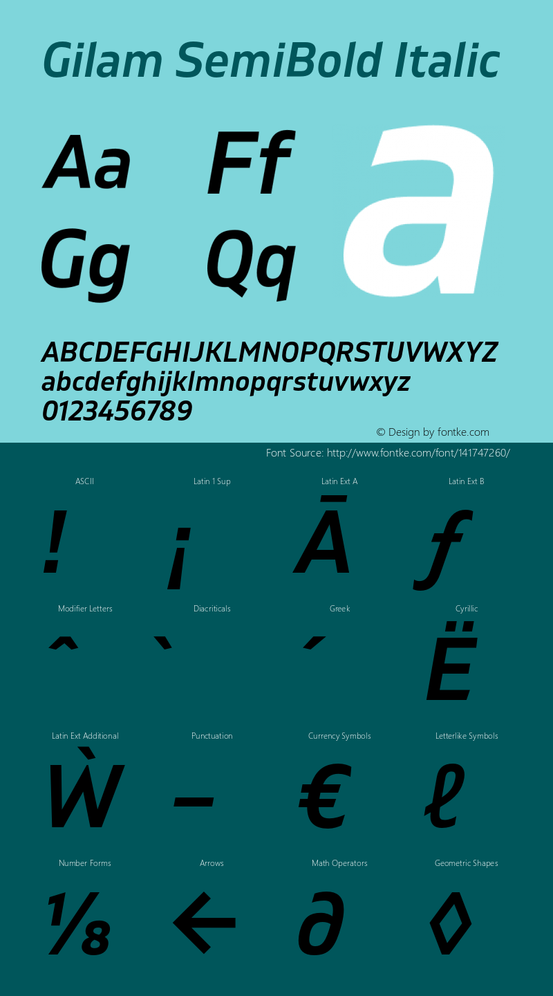 Gilam SemiBold Italic Version 1.000;PS 001.000;hotconv 1.0.88;makeotf.lib2.5.64775 Font Sample