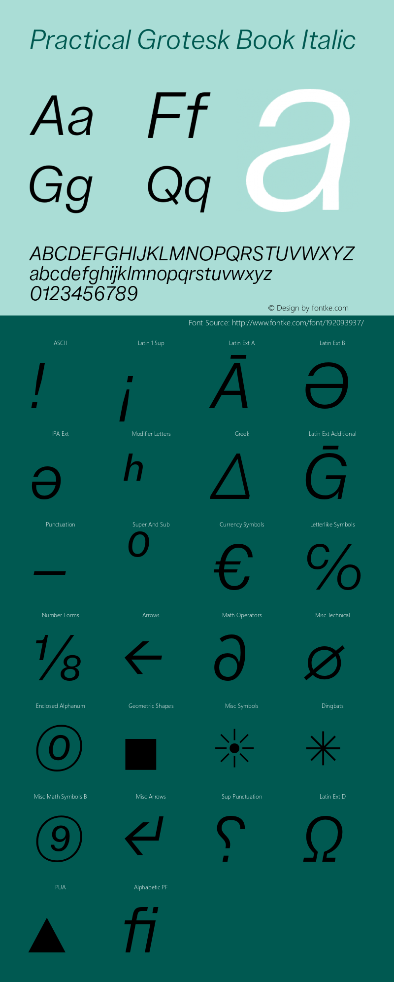 Practical Grotesk Book Italic Version 2.000;FEAKit 1.0图片样张