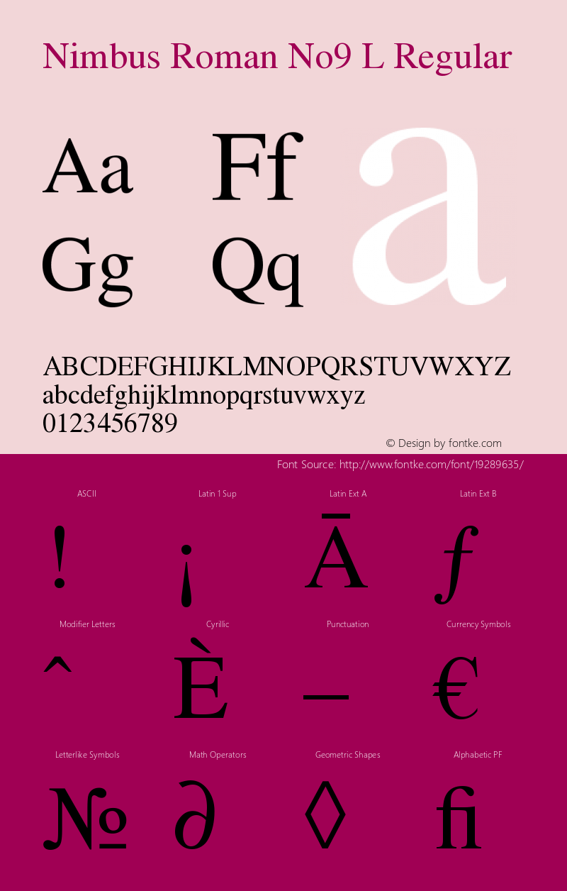 Nimbus Roman No9 L Regular Version 1.06 Font Sample