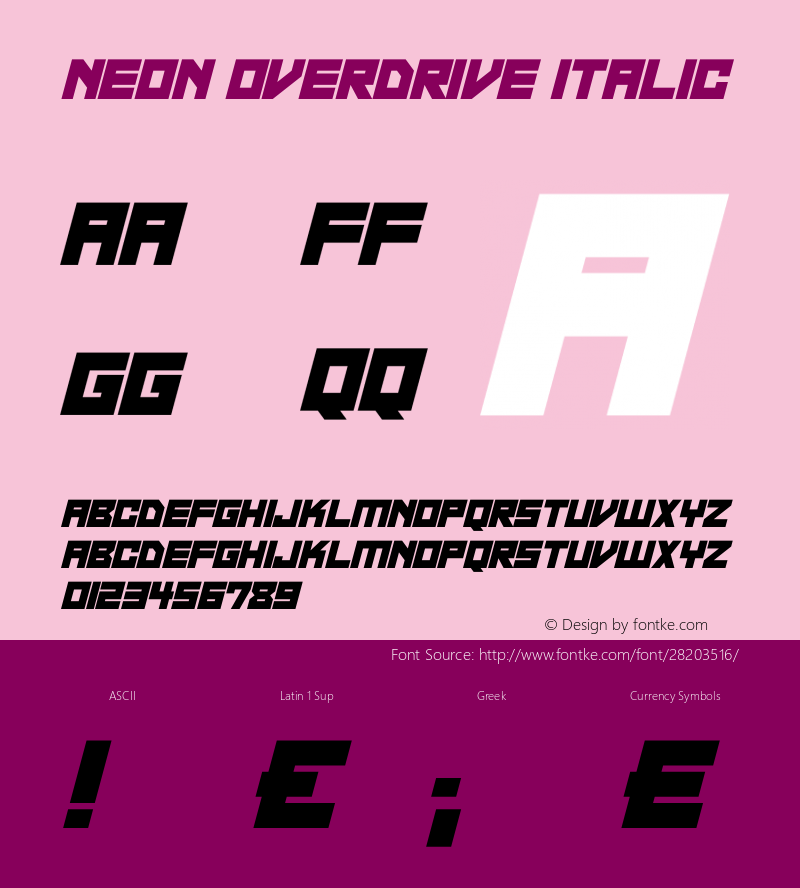 Neon Overdrive Italic Version 1.00 December 30, 2018, initial release Font Sample