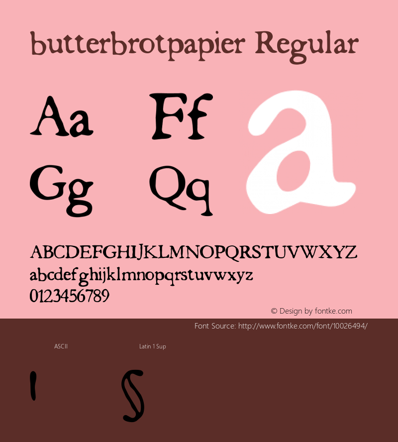 butterbrotpapier Regular Version: 04/29/00 16:30:29 Font Sample