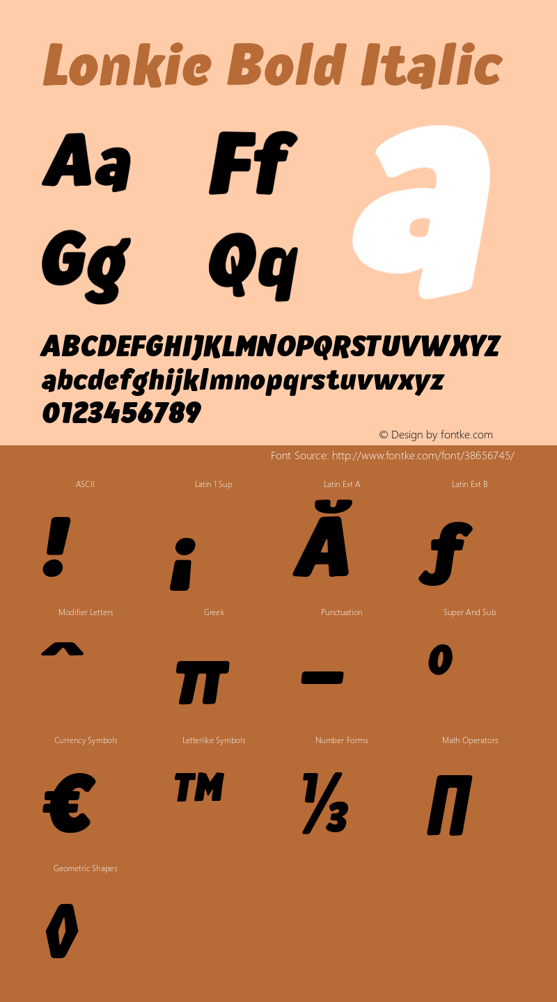 Lonkie-Bold Italic Version 1.000 Font Sample