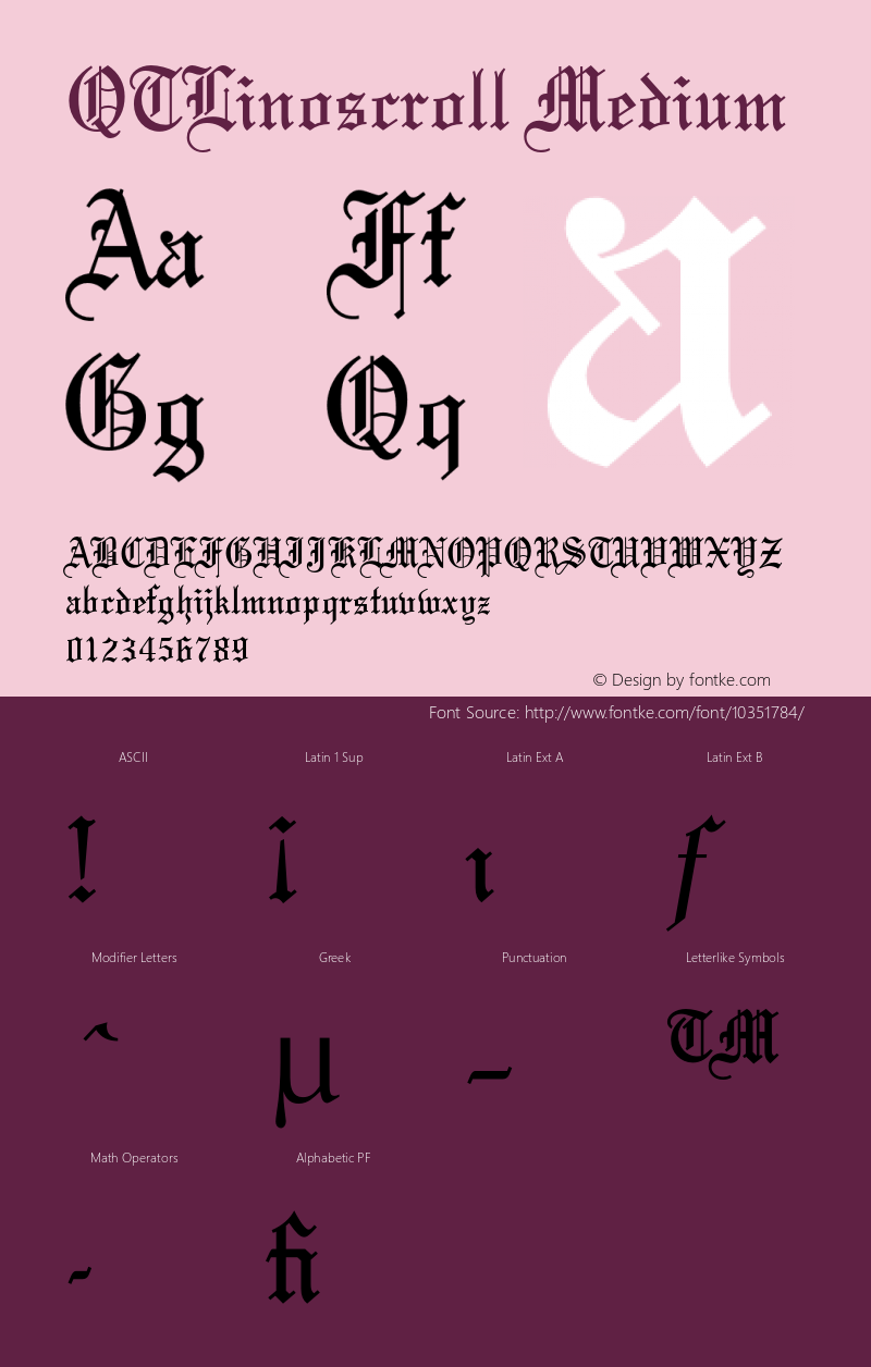 QTLinoscroll Medium Version 001.000 Font Sample