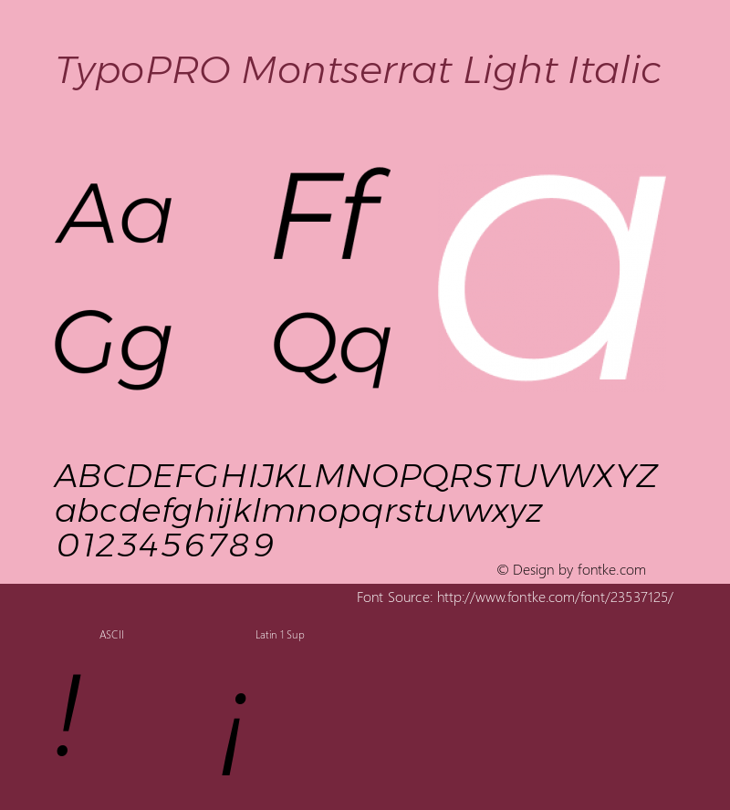 TypoPRO Montserrat Light Italic Version 6.001 Font Sample