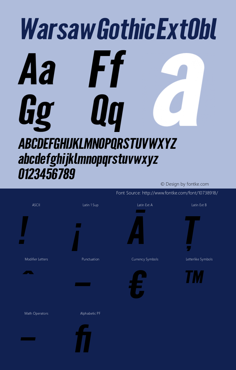 Warsaw Gothic ExtObl Version 1.56 Font Sample