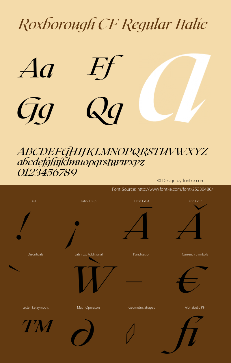 Roxborough CF Regular Italic Version 1.000;PS 001.000;hotconv 1.0.88;makeotf.lib2.5.64775 Font Sample