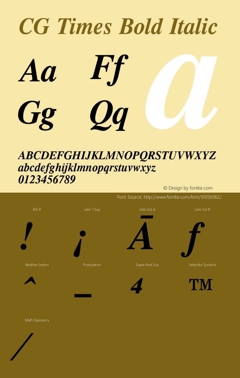 CG Times Bold Italic Version 1.3 (Hewlett-Packard) Font Sample