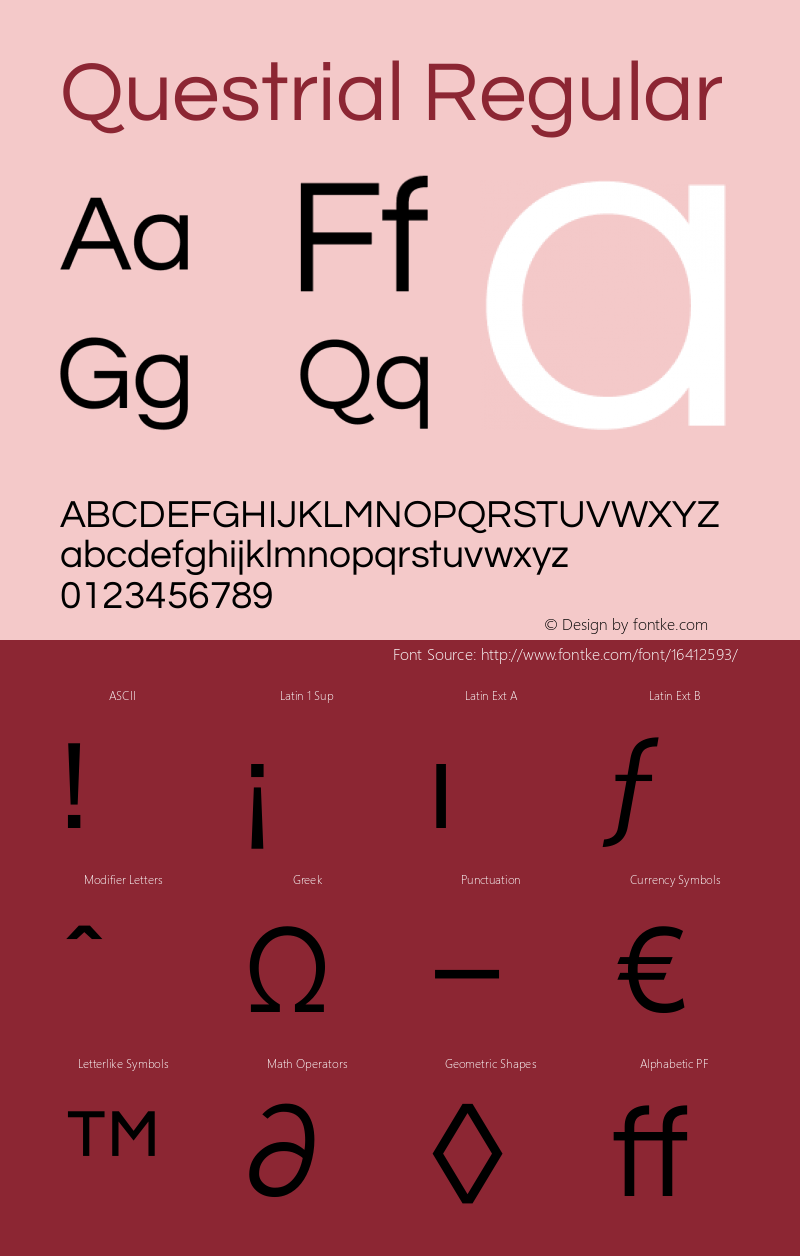 Questrial Regular Version 1.002 Font Sample