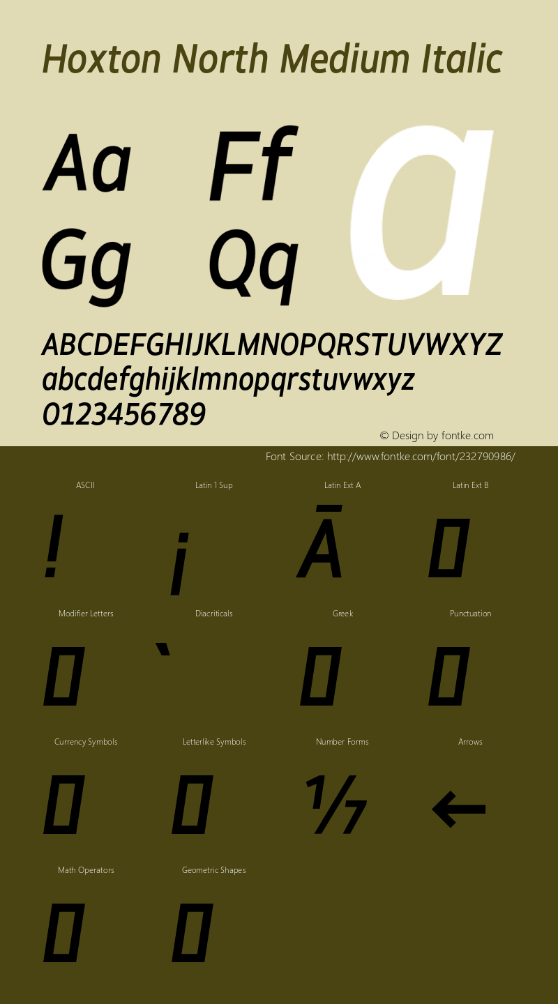 Hoxton North Medium Italic Version 1.002;PS 001.002;hotconv 1.0.88;makeotf.lib2.5.64775图片样张
