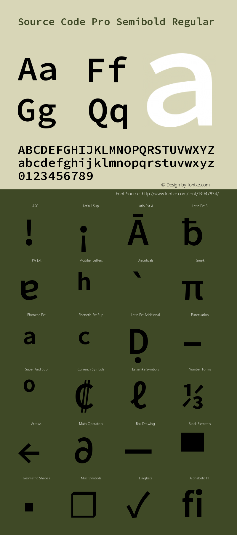 Source Code Pro Semibold Regular Version 1.017;PS 1.000;hotconv 1.0.70;makeotf.lib2.5.5900 Font Sample