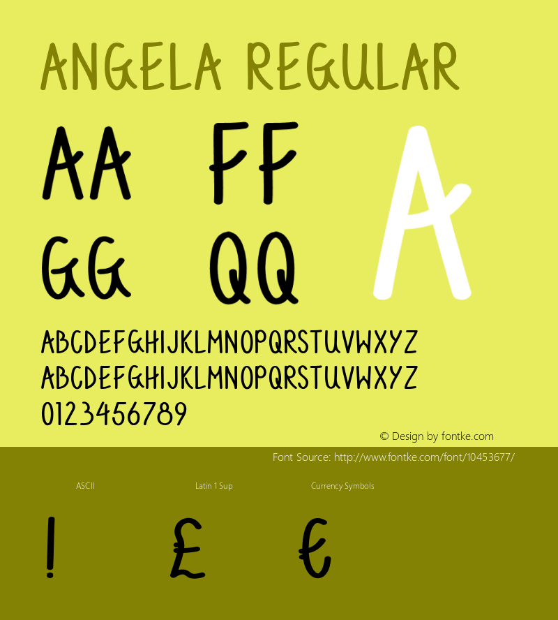 Angela Regular Version 1.000 Font Sample