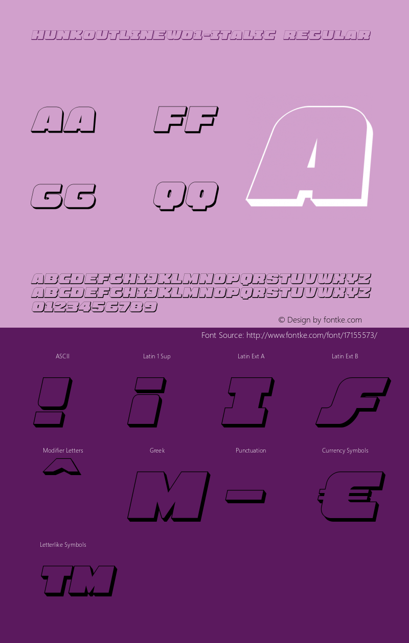 HunkOutlineW01-Italic Regular Version 1.00 Font Sample