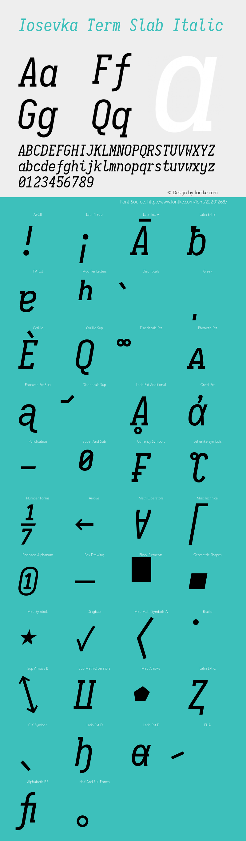 Iosevka Term Slab Italic 1.13.1; ttfautohint (v1.6) Font Sample