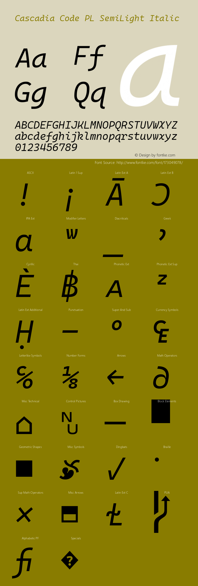 Cascadia Code PL SemiLight Italic Version 2106.017; ttfautohint (v1.8.3)图片样张