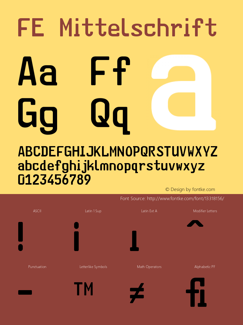 FE Mittelschrift Version 001.000 Font Sample