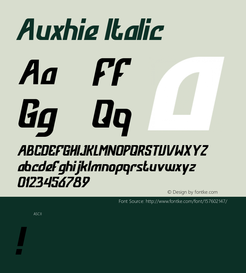 Auxhie Italic Version 1.000 Font Sample