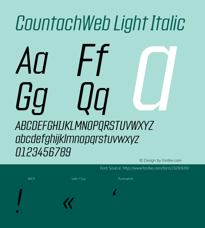 CountachWeb Light Italic Version 1.002;PS 1.2;hotconv 1.0.72;makeotf.lib2.5.5900; ttfautohint (v1.3.34-f4db) Font Sample