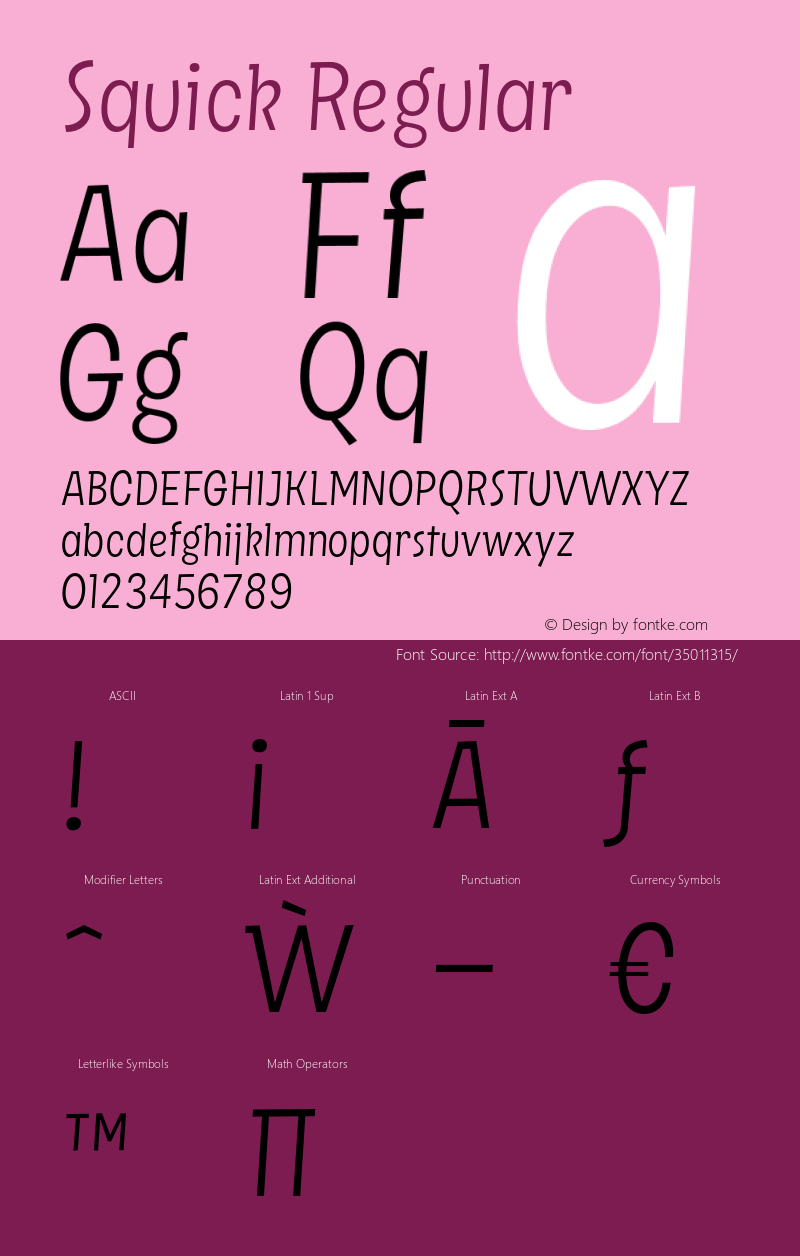 Squick-Regular Version 1.000;PS 001.000;hotconv 1.0.88;makeotf.lib2.5.64775 Font Sample