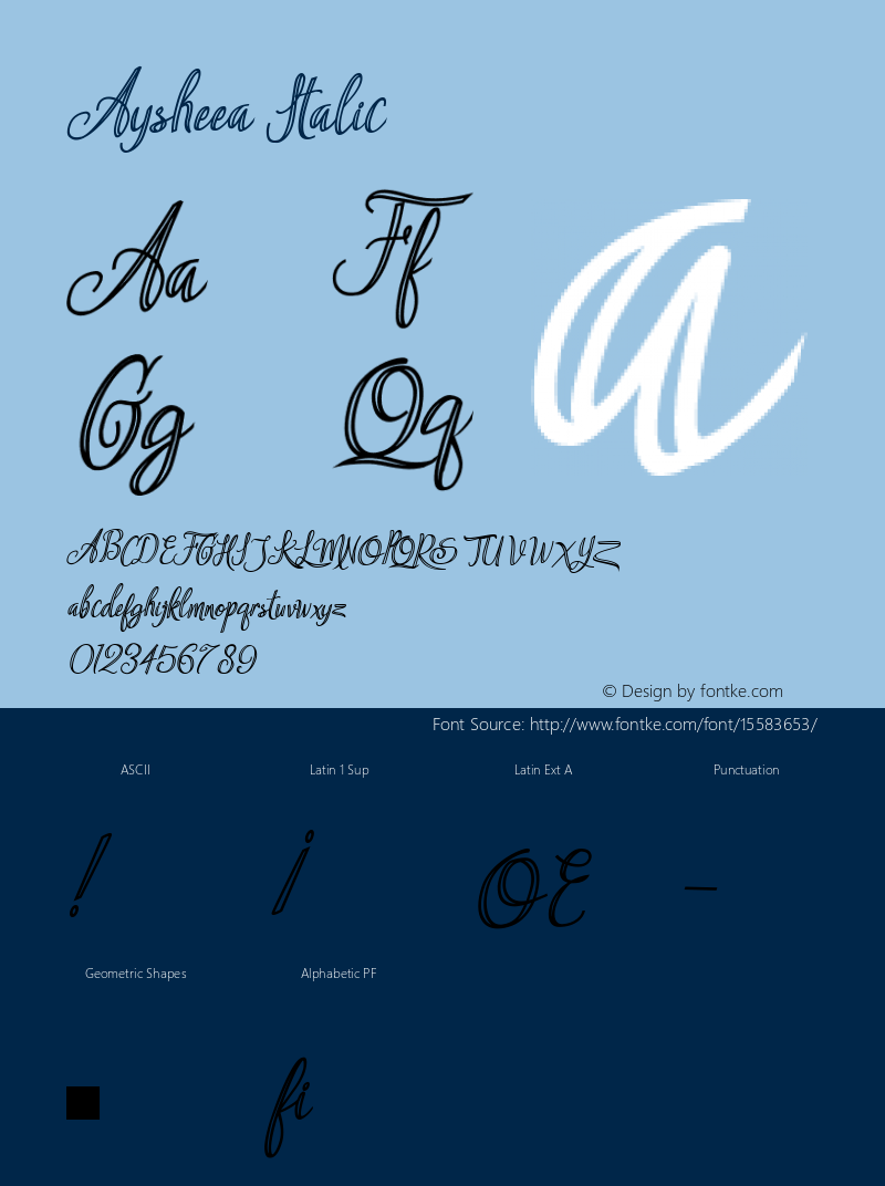 Aysheea Italic Version 1.000 2015 initial release Font Sample