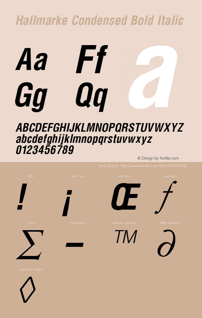 Hallmarke Condensed Bold Italic Altsys Fontographer 3.5  11/25/92 Font Sample