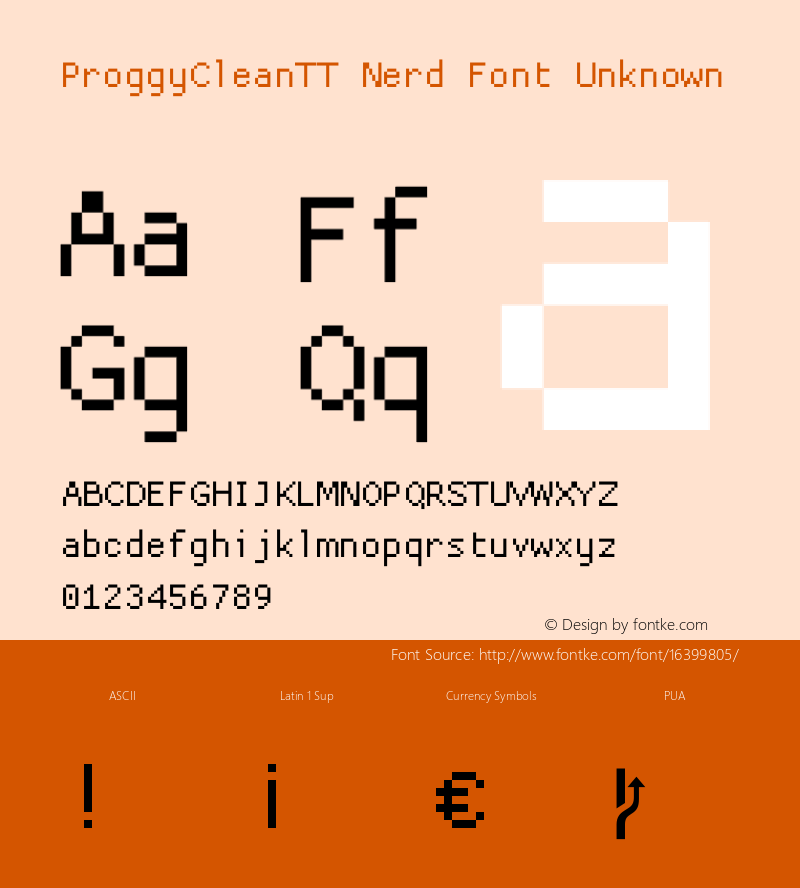 ProggyCleanTT Nerd Font Unknown 2004/04/15 Font Sample
