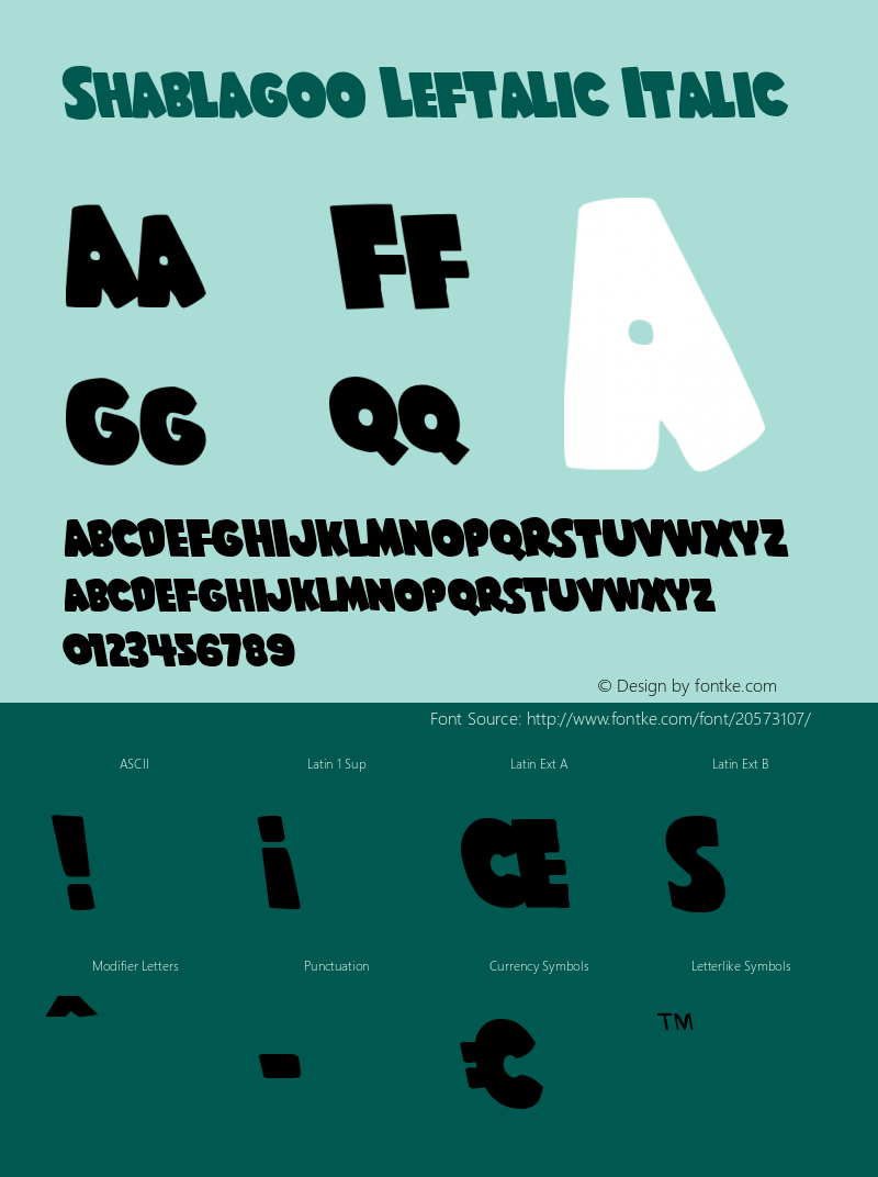 Shablagoo Leftalic Version 1.0; 2015 Font Sample