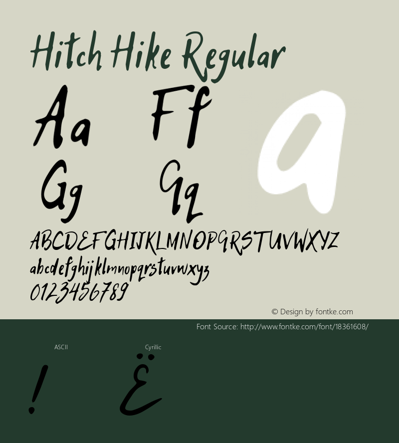 Hitch Hike Regular Version 1.000; ttfautohint (v1.4.1) Font Sample