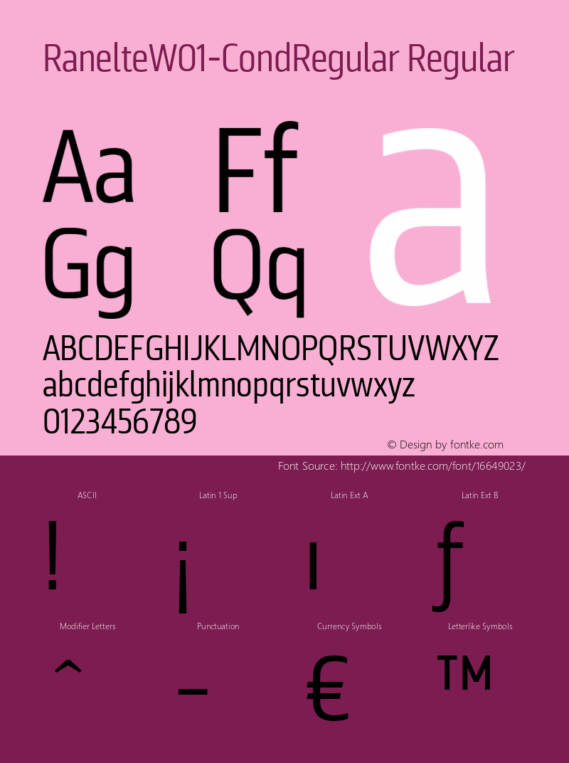 RanelteW01-CondRegular Regular Version 1.00 Font Sample