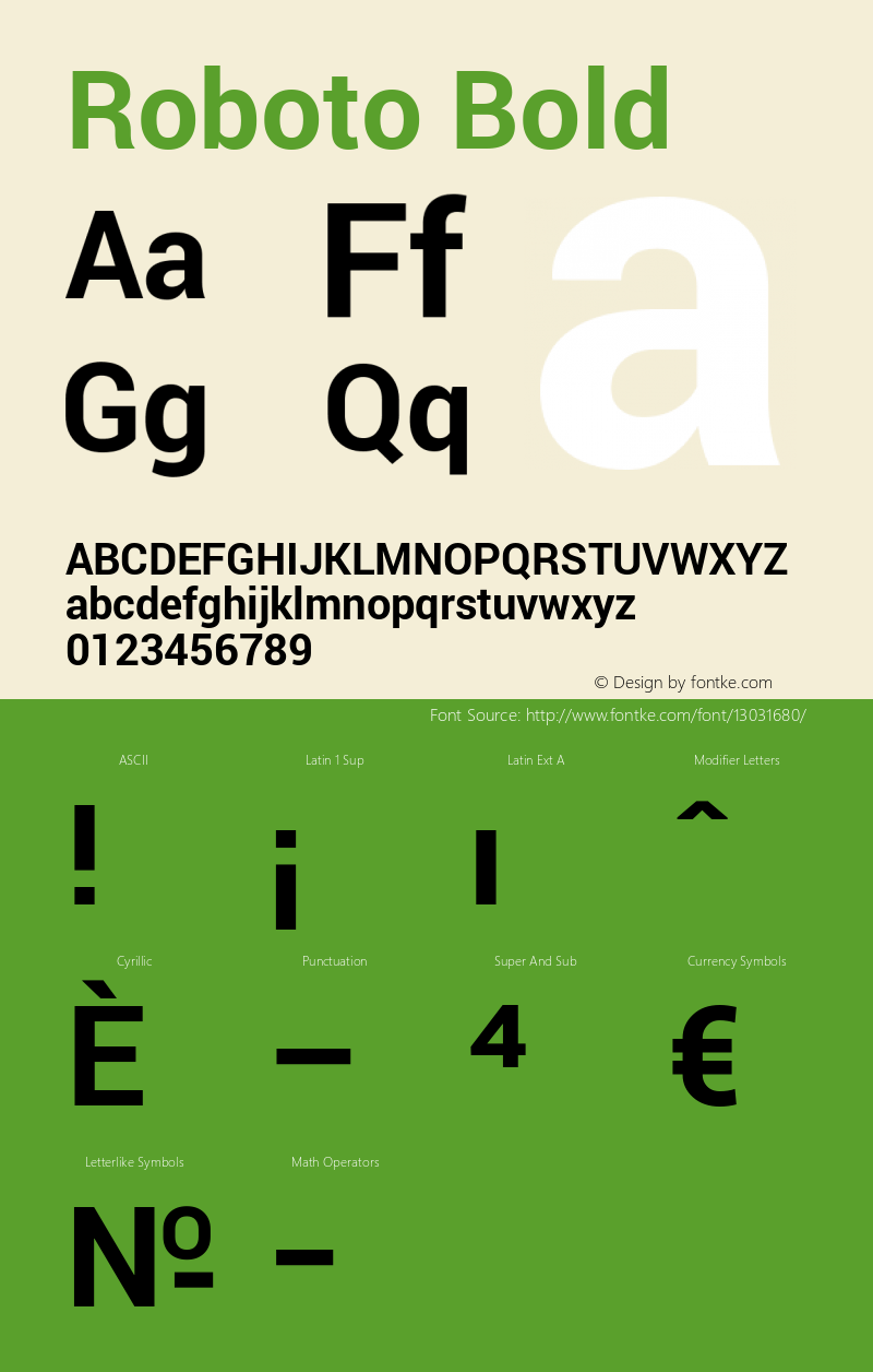 Roboto Bold Version 1.100141; 2013 Font Sample