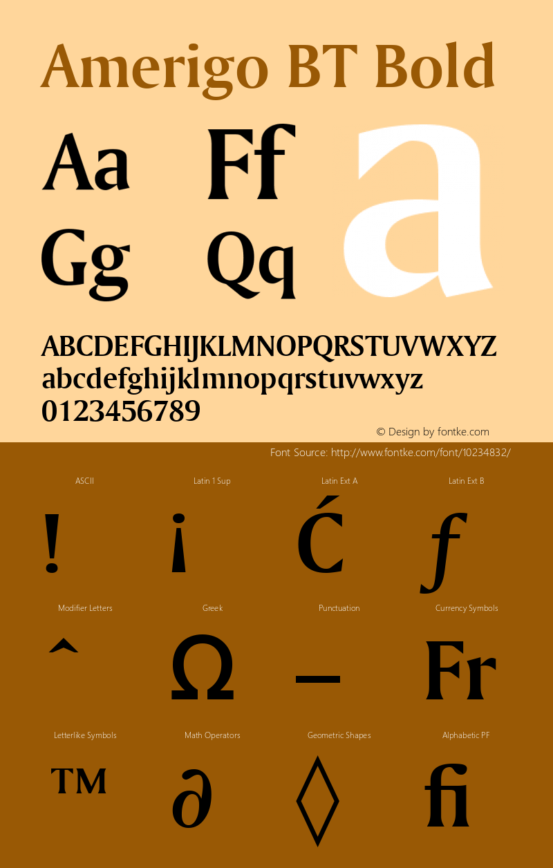 Amerigo BT Bold Version 1.01 emb4-OT Font Sample