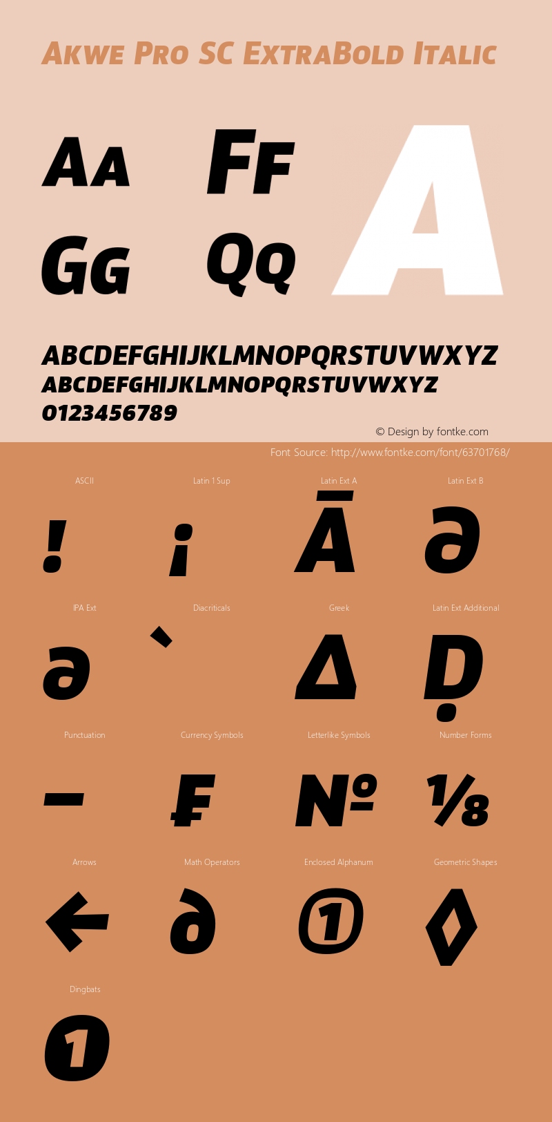 Akwe Pro SC ExtraBold Italic Version 1.000;PS 001.000;hotconv 1.0.88;makeotf.lib2.5.64775 Font Sample