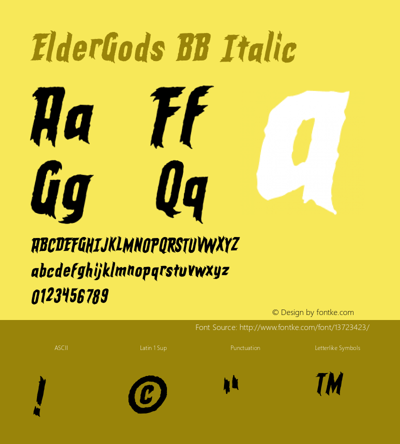 ElderGods BB Italic Version 1.000 Font Sample