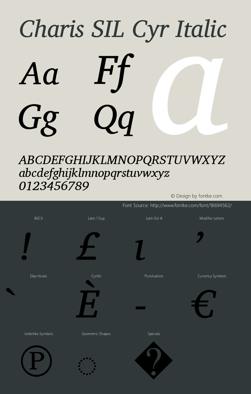 Charis SIL Cyr Italic Version 5.000 Font Sample