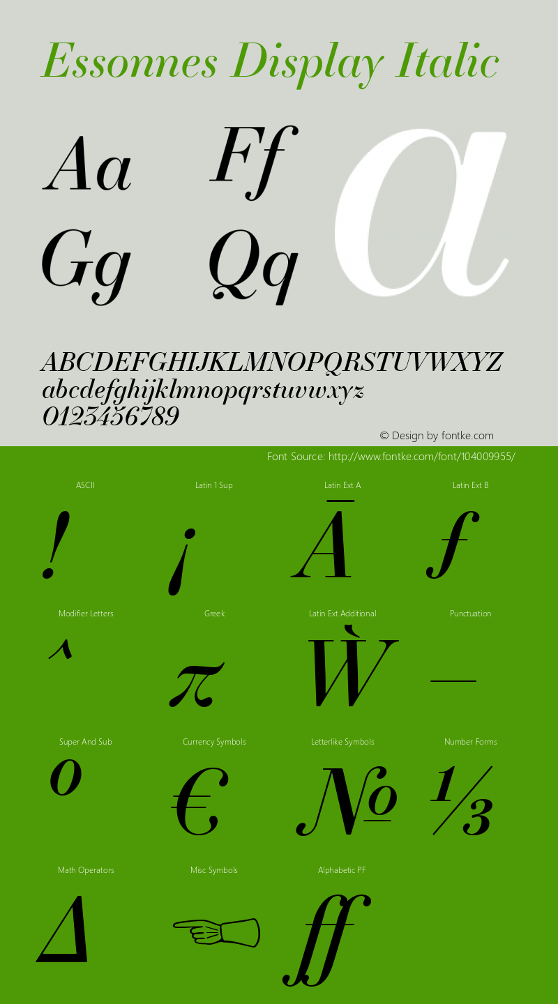 Essonnes Display Italic 1.000 2015 initial release Font Sample