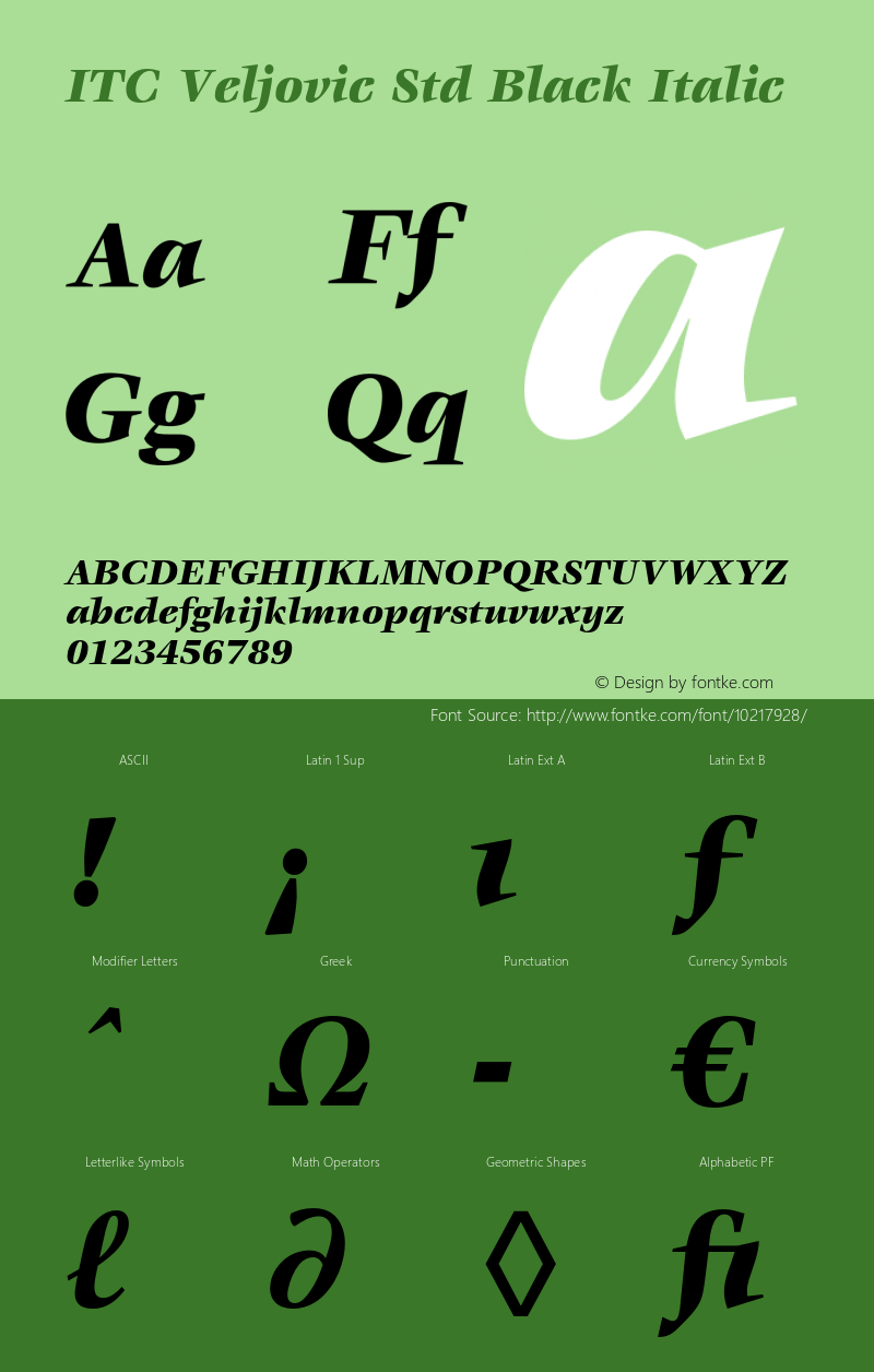 ITC Veljovic Std Black Italic Version 2.031;PS 002.000;hotconv 1.0.50;makeotf.lib2.0.16970 Font Sample