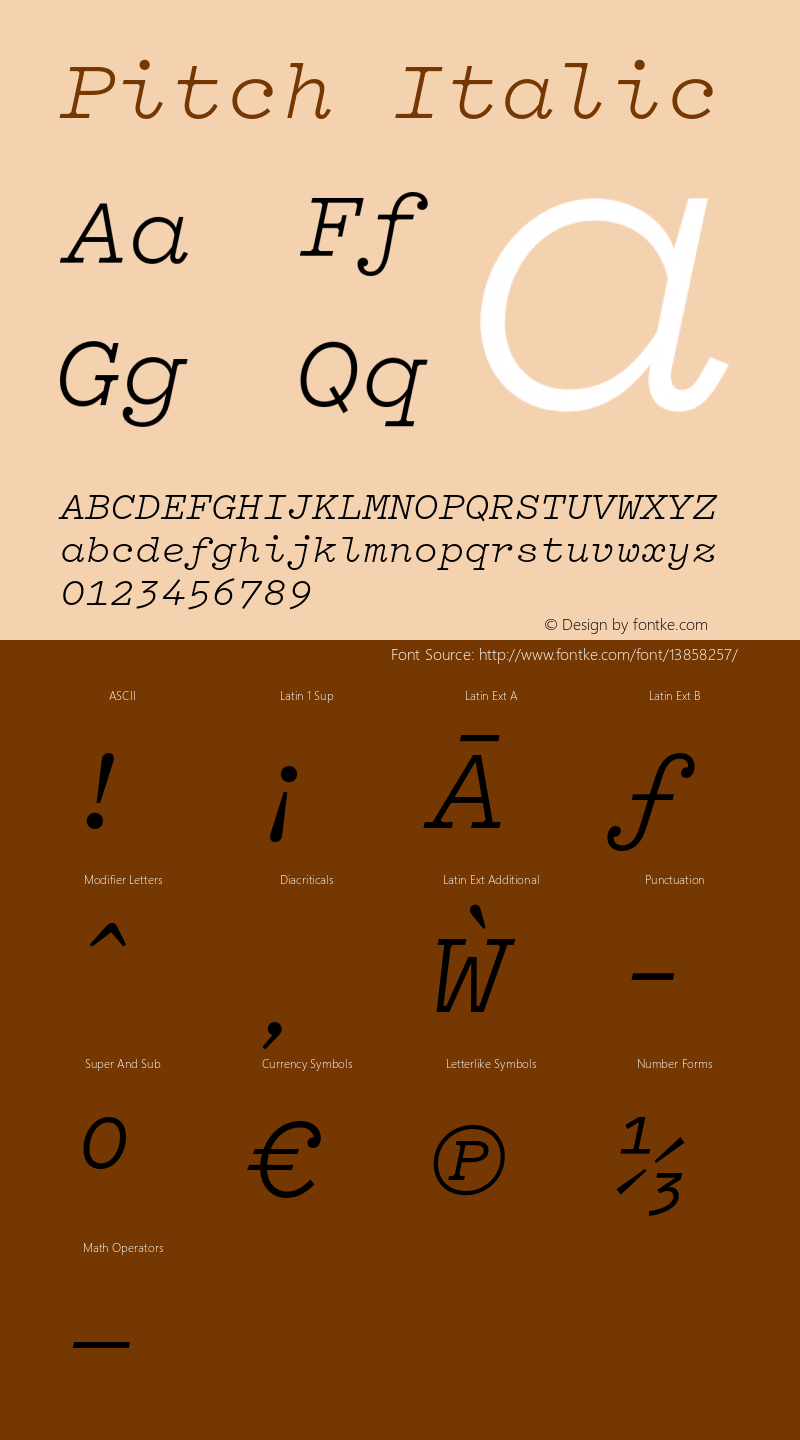 Pitch Italic Version 1.001;KLIM;hotconv 1.0.57;makeotf.lib2.0.21895 Font Sample