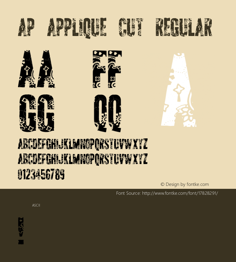 AP Applique Cut Regular Version 1.000 2010 initial release Font Sample