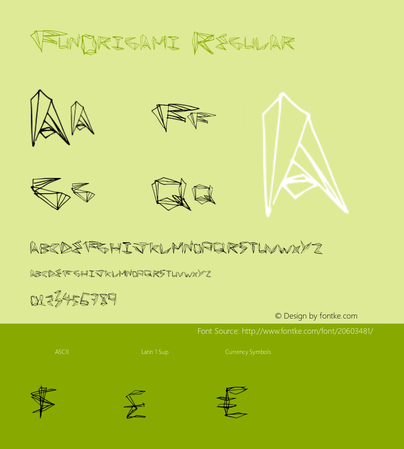 FunOrigami Version 1.00 March 21, 2013, initial release Font Sample