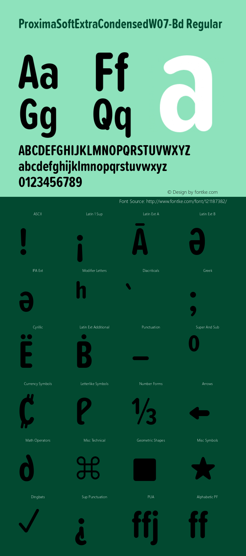 Proxima SoftExtraCondensedW07Bd Version 1.20 Font Sample