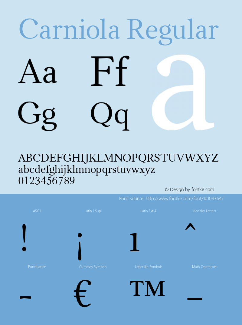 Carniola Regular Macromedia Fontographer 4.1.4 01‐11‐17 Font Sample