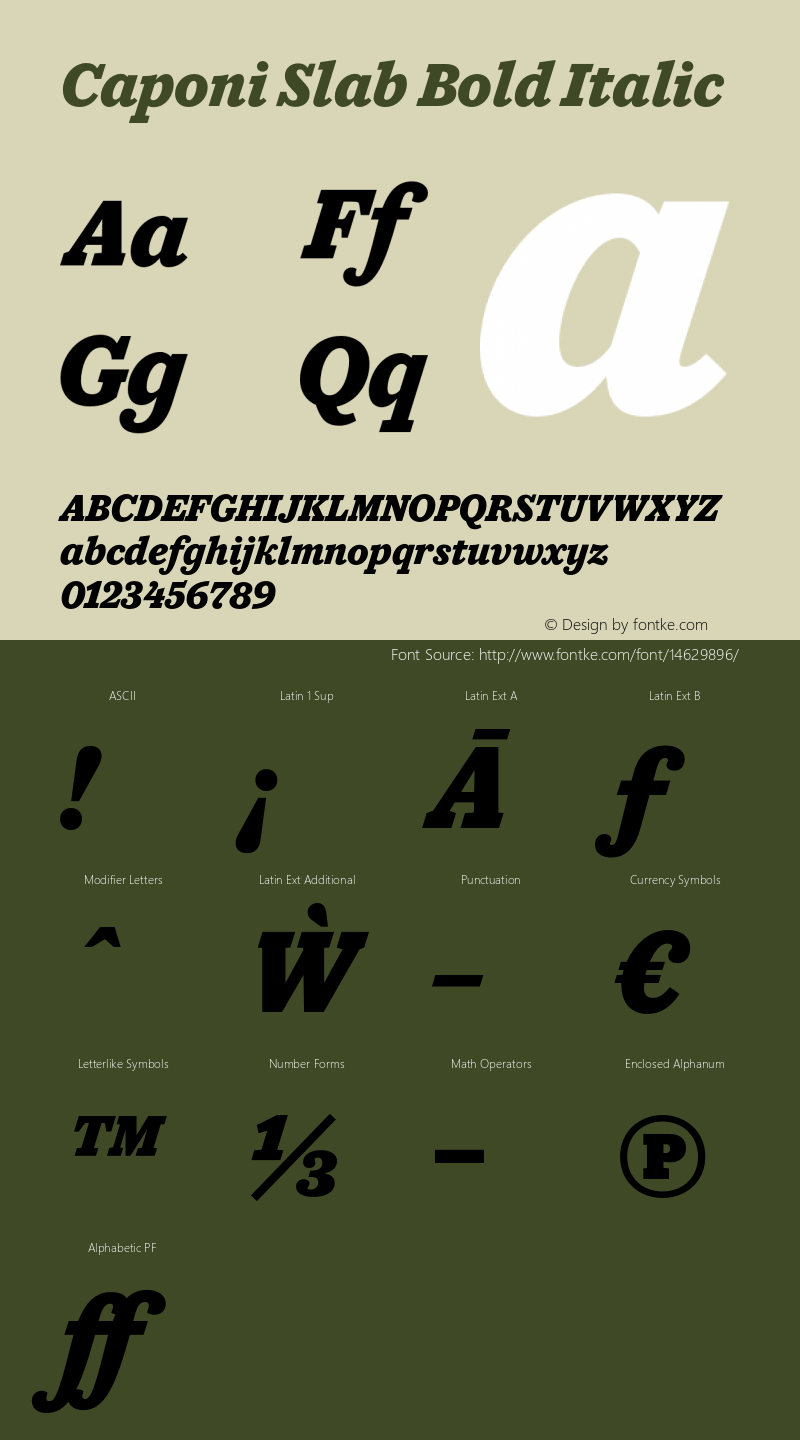 Caponi Slab Bold Italic Version 1.100 Font Sample