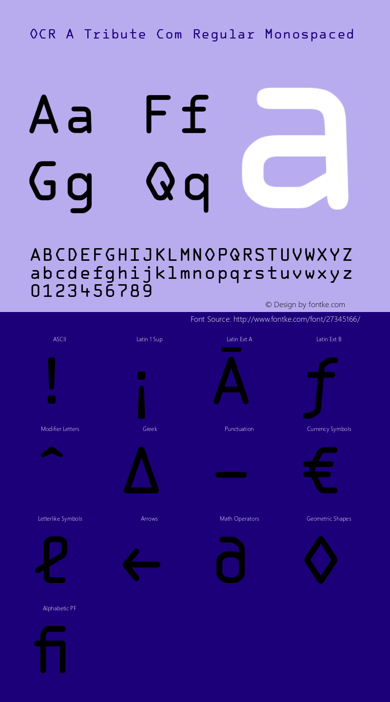 OCR A Tribute Com Regular Monospaced Version 1.11 Font Sample