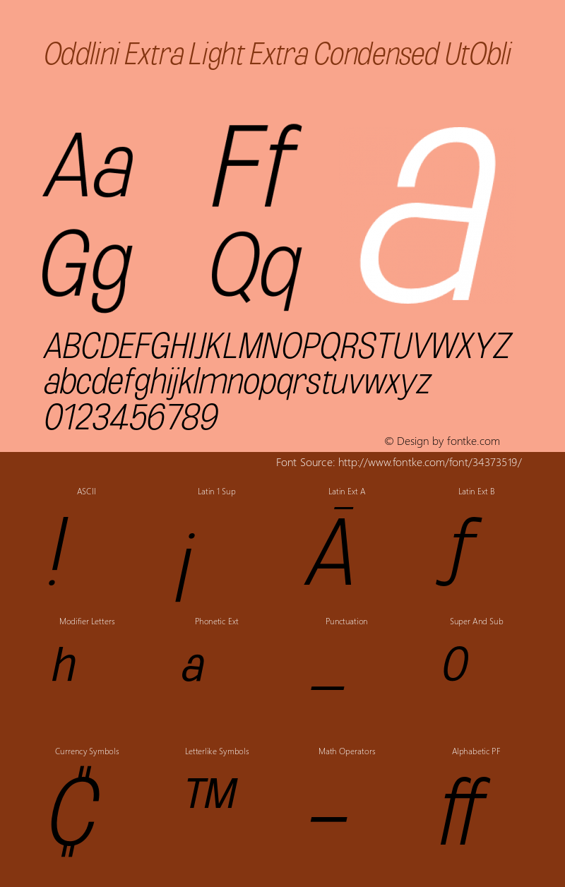 Oddlini-ExtLtExtraCondUtObli Version 1.002 Font Sample