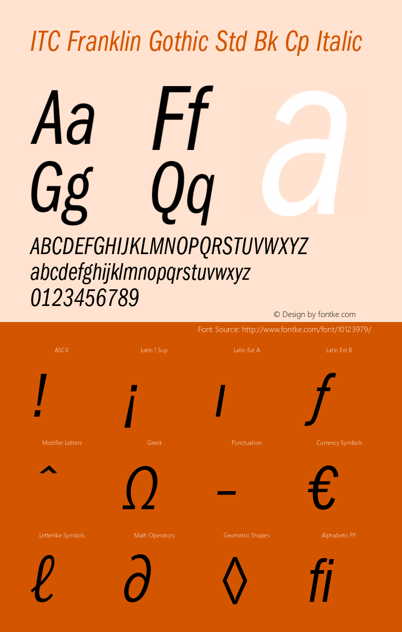 ITC Franklin Gothic Std Bk Cp Italic Version 1.047;PS 001.000;Core 1.0.38;makeotf.lib1.6.5960 Font Sample