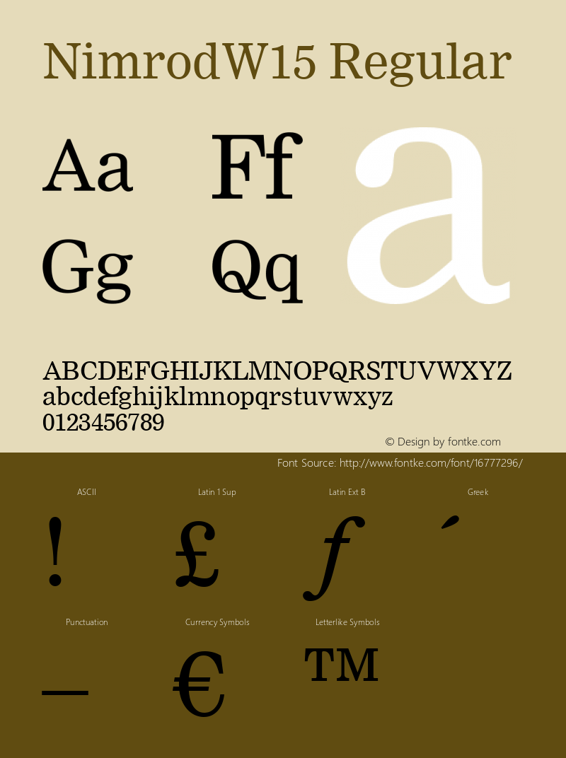 NimrodW15 Regular Version 1.01 Font Sample