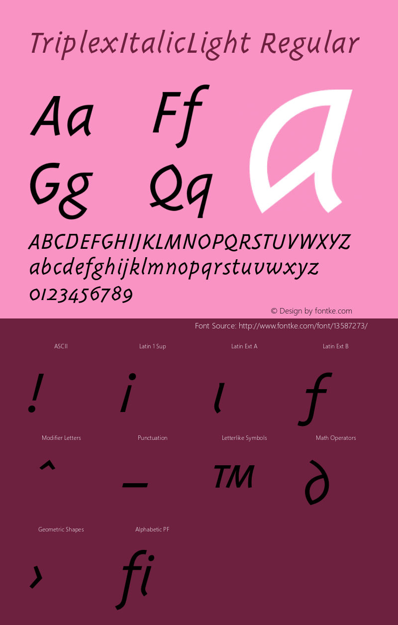 TriplexItalicLight Regular 001.001 Font Sample