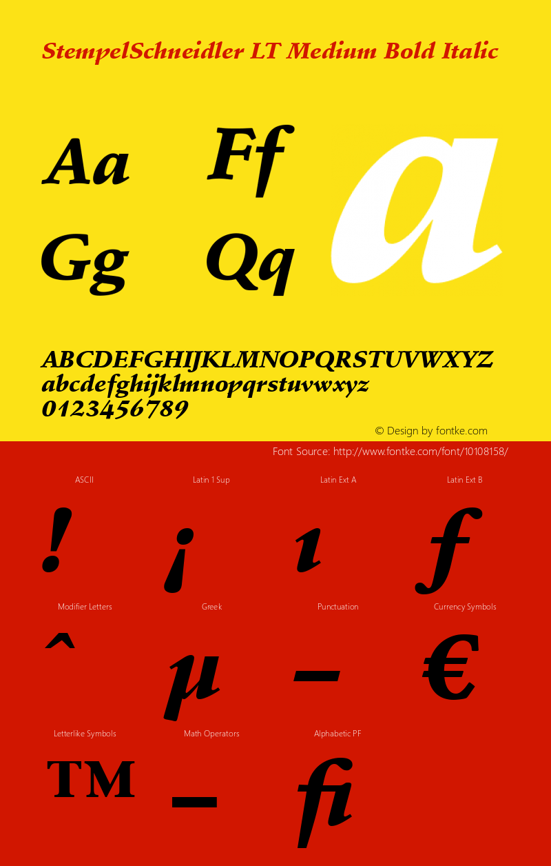 StempelSchneidler LT Medium Bold Italic Version 6.1; 2002 Font Sample